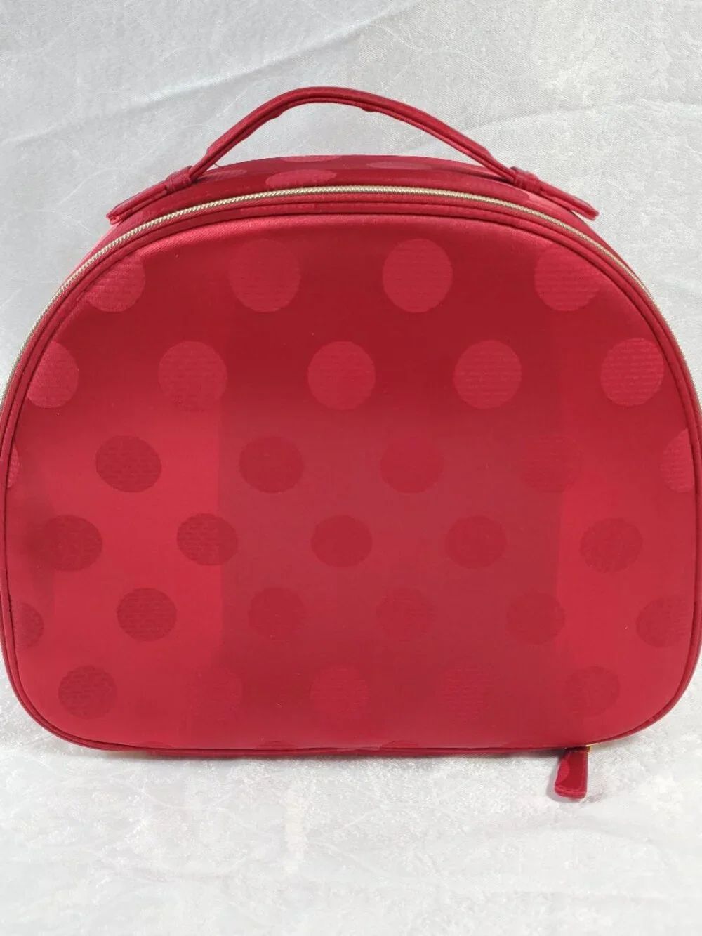 Estee Lauder Red Polka Dot Cosmetic Train Case Makeup Travel Bag 10.5